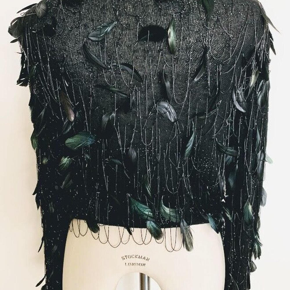 Oscar De La Renta Jacket Cardigan Cashmere Embellish Feather Beats and Sequins - Picture 9 of 11